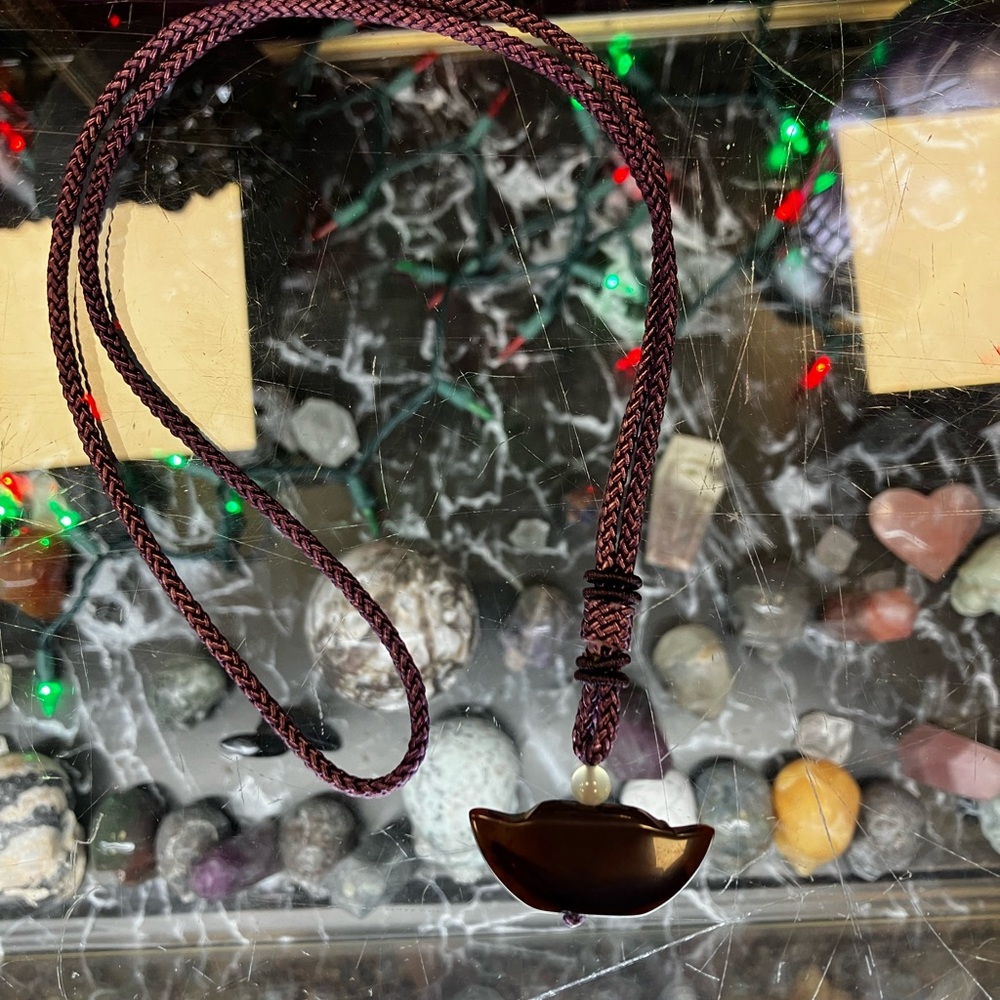 Purple Pendant Necklace with Braided Cord